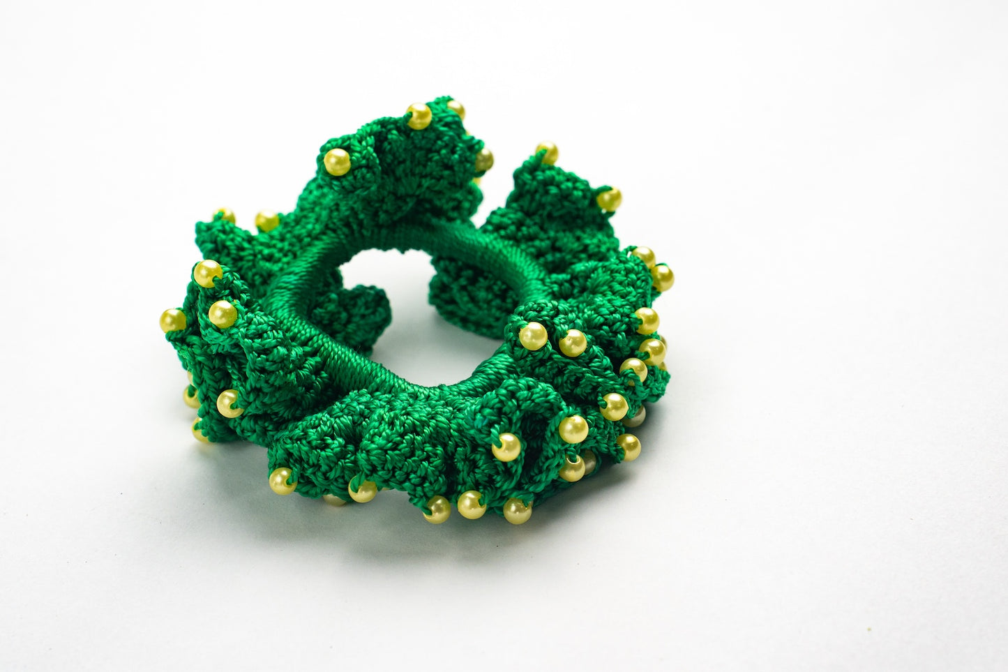 Moño Tejido Crochet Perlas