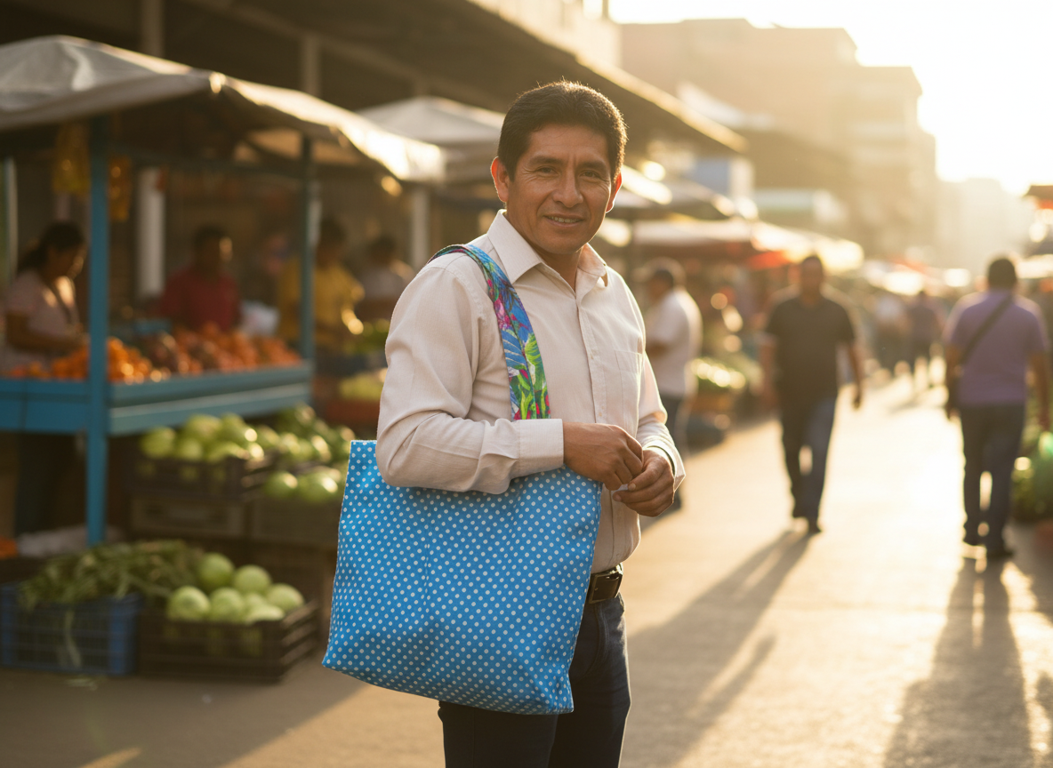 Bolso Celeste Puntos Blancos