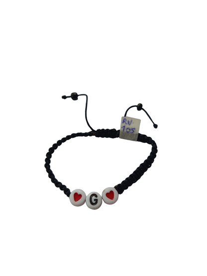 Pulsera Negra corazón inicial
