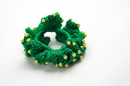 Moño Tejido Crochet Perlas