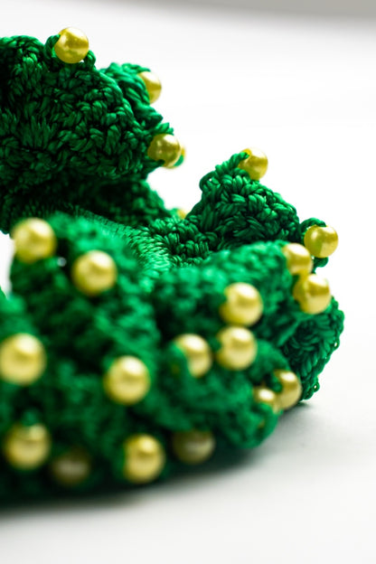 Moño Tejido Crochet Perlas