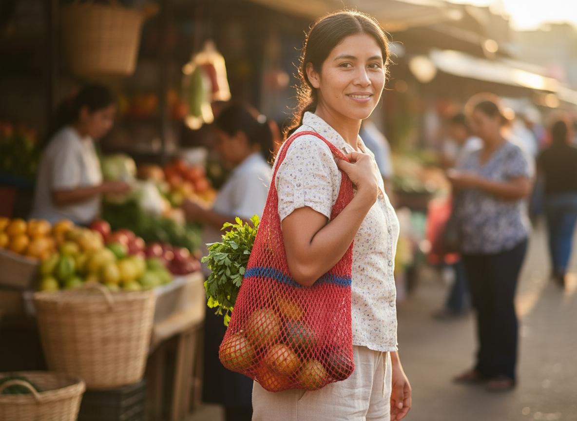 Shigra Ancestral Rojo coral con Franja Azul