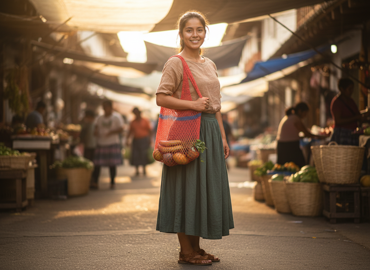 Shigra Ancestral Rojo coral con Franja Azul