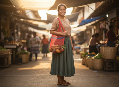 Shigra Ancestral Rojo coral con Franja Azul