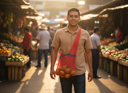 Shigra Ancestral Rojo coral con Franja Azul