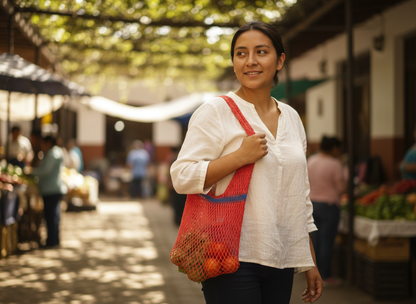 Shigra Ancestral Rojo coral con Franja Azul